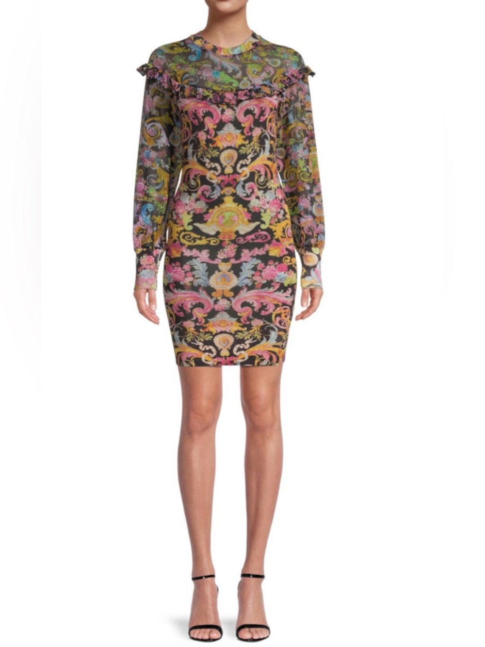Versace Jeans Couture Baroque Ruffle Mesh Bodycon Mini Dress M NWOT - Picture 3 of 10